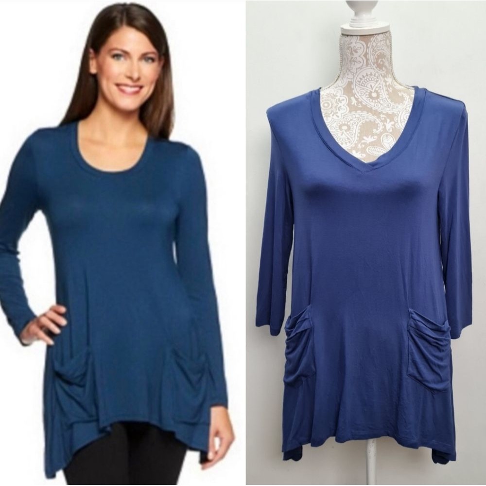 LOGO by Lori Goldstein Super Soft Asymmetrical Hem Tunic Tee Size S Cobalt Blue